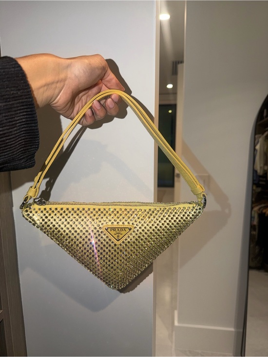 Prada Handbags - Prada Yellow Crystal Triangle Shoulder Bag